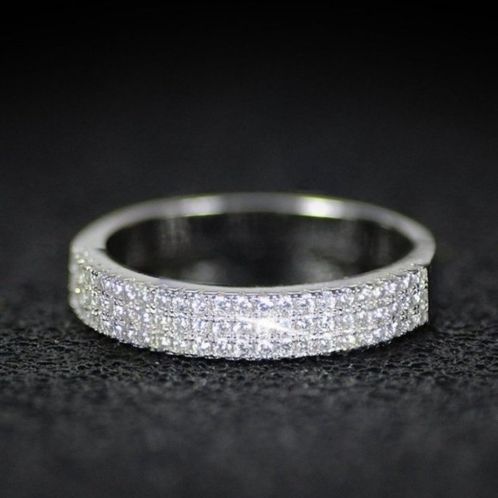 NEW 925 Silver Diamond Triple Eternity Ring - Picture 2 of 2